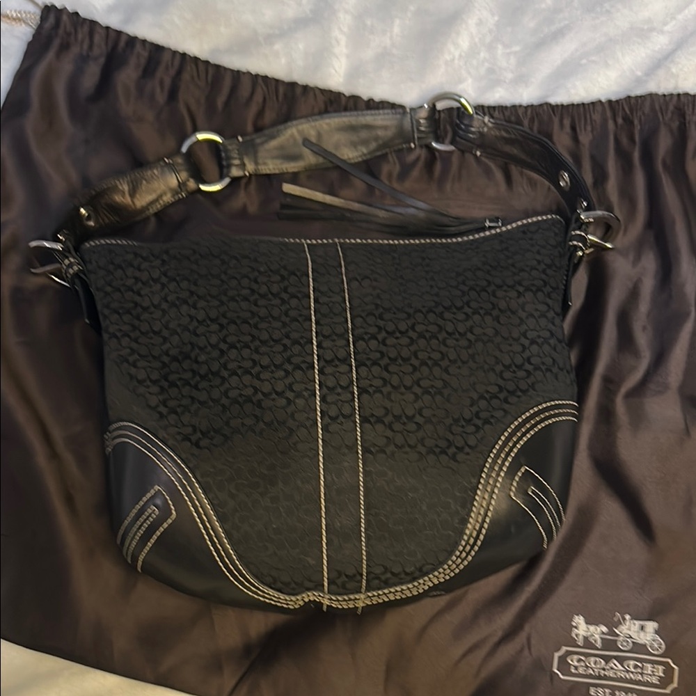Coach Black and White Signature Shoulder Bag